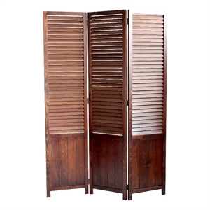 Benjara Traditional Foldable Wooden Shutter Screen with 3 Panels- Brown