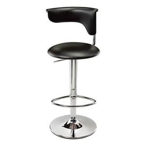 Benjara Flax 22-32&quot Adjustable Counter Height Stool- Vegan Faux Leather- Black