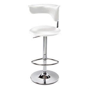 Benjara Flax 22-32&quot Adjustable Counter Height Stool- Vegan Faux Leather- White