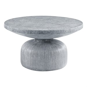 Benjara Lylie 30&quot Coffee Table- Round Naturalistic Design- Gray Durable Cement