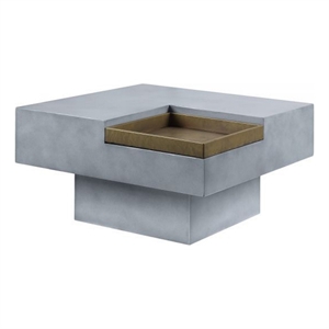 Benjara 32&quot Coffee Table with Removable Tray- Cement Construction- Smooth Gray