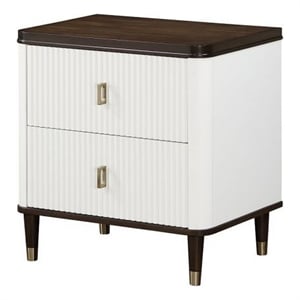 Benjara Aren 27&quot NightStand-2 Drawers-USB Charger-Solid Wood-White-Brown