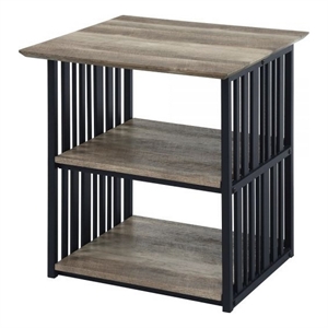 Benjara Nori 23&quot NightStand- 2 Shelves- Metal Base- MDF- Antique Oak & Black