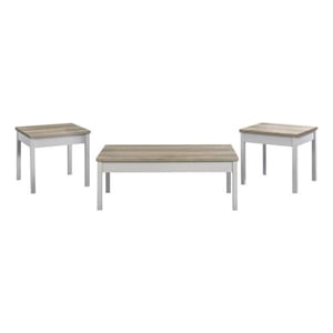Benjara Jessie 3pc Coffee and End Table Set- Modern Light Brown Top- White Frame