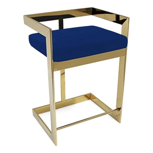 Benjara Dok 26&quot Counter Height Stool- Blue- Cantilever- Gold Stainless Steel