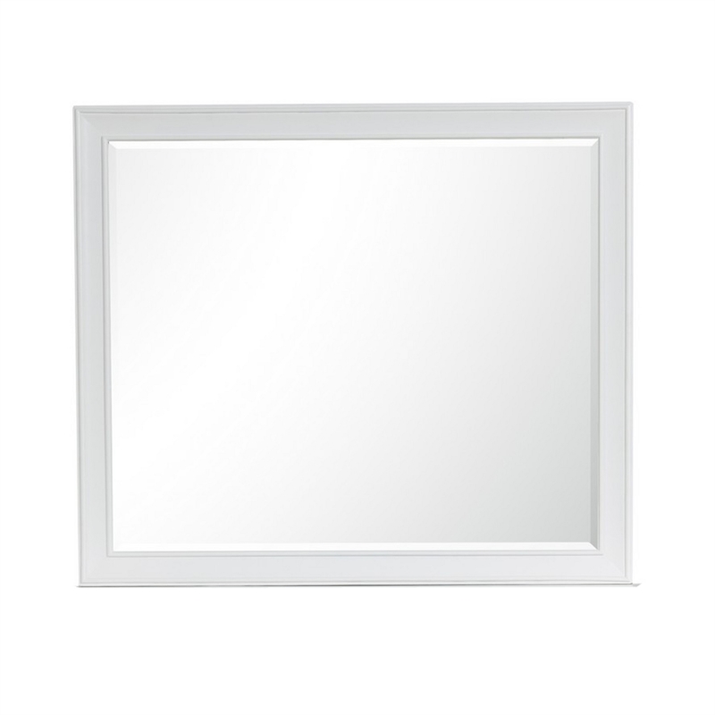 Benjara Limi 37 x 43 Dresser Mirror- Modern Wood Frame- White Brushed Finish