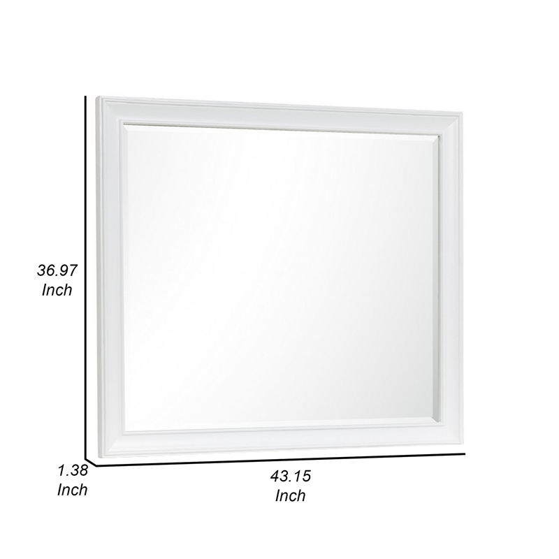 Benjara Limi 37 x 43 Dresser Mirror- Modern Wood Frame- White Brushed Finish