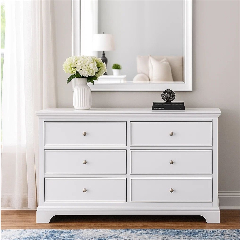 Benjara Limi 37 x 43 Dresser Mirror- Modern Wood Frame- White Brushed Finish