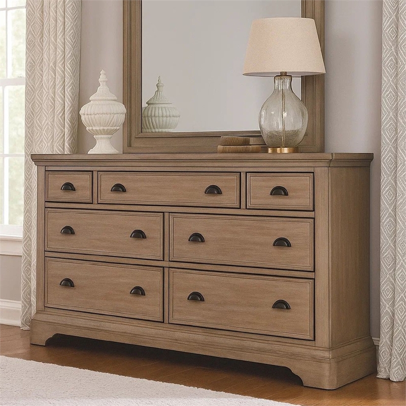 Benjara Jira 37 x 42 Dresser Mirror- Arched Curve- Multistep Brushed- Gray Wood