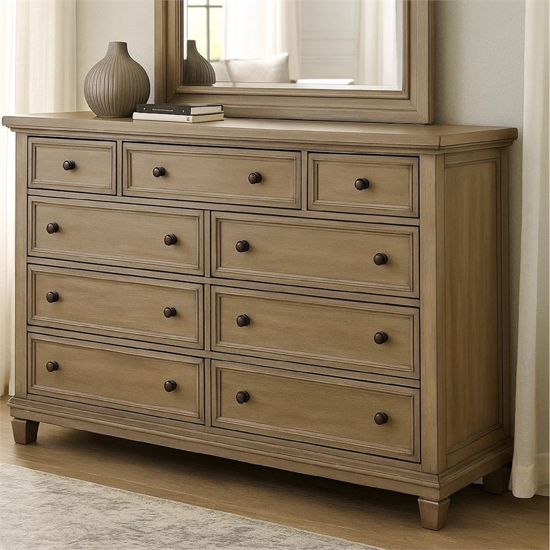 Benjara Jira 37 x 42 Dresser Mirror- Arched Curve- Multistep Brushed- Gray Wood