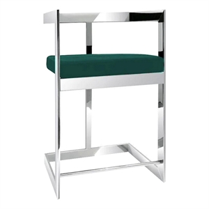 Benjara Dok 26&quot Counter Height Stool- Green- Cantilever- Silver Stainless Steel