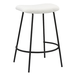 Benjara Ast 26&quot Set of 2 Counter Height Stools- Saddle Seat- Black Metal- White