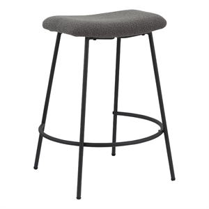 Benjara Ast 26&quot Set of 2 Counter Height Stools- Saddle Seat- Black Metal- Gray