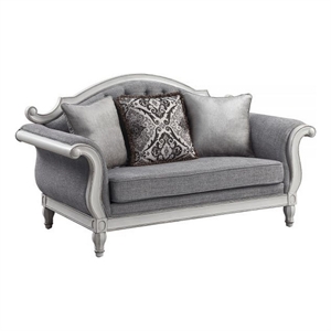 Benjara Fil 71&quot Loveseat with 3 Pillows- Fabric Upholstery- Poplar Wood- Gray
