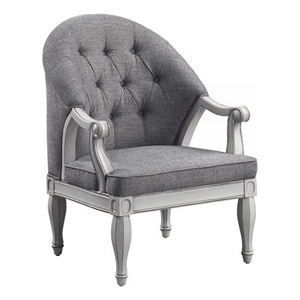 Benjara Fil 32&quot Armchair- Tufted Backrest- Fabric Upholstery- Poplar Wood- Gray