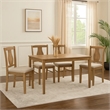 Benjara 5 Piece Dining Table Set with 4 Chairs- Rubberwood- Weathered Oak