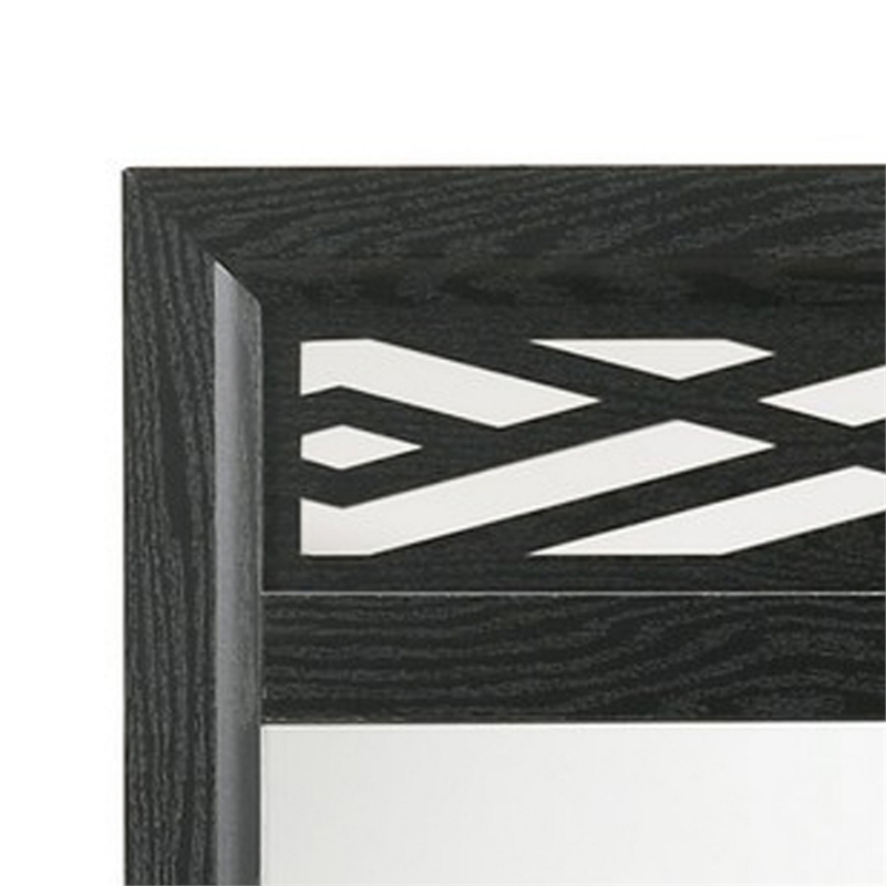 Benjara Kira 22 x 40 Dresser Mirror- Geometric Design- Rubberwood- Black Finish