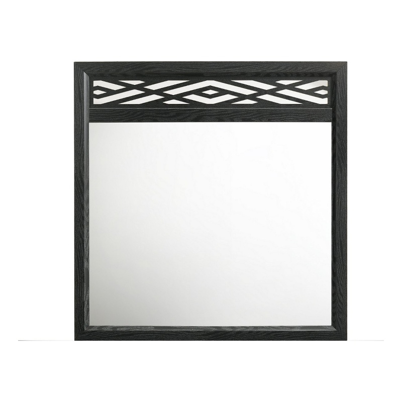 Benjara Kira 22 x 40 Dresser Mirror- Geometric Design- Rubberwood- Black Finish