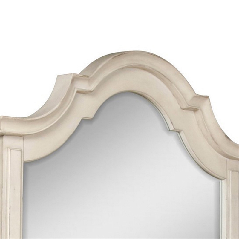 Benjara Maia 43 x 46 Dresser Mirror with Curved Top- Poplar & Oak- Antique White