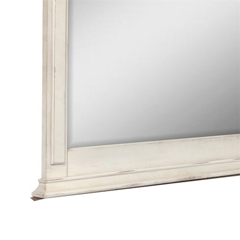 Benjara Maia 43 x 46 Dresser Mirror with Curved Top- Poplar & Oak- Antique White