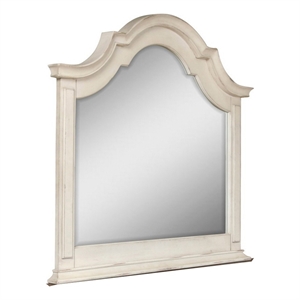 Benjara Maia 43 x 46 Dresser Mirror with Curved Top- Poplar & Oak- Antique White