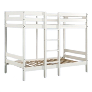 Benjara Asin Twin Bunk Bed w/ Front Facing Ladder- Pine Wood- Crisp White Finish