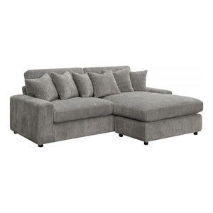 Benjara 84&quot Sectional Sofa- 6 Pillows- L Shape- Corduroy Upholstery- Gray