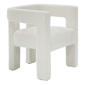 Benjara 26&quot Dining Chair- Cushioned Seat- Square Open Back- White Upholstery
