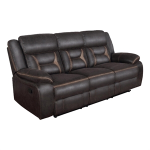Benjara 87&quot Sofa- Manual Motion Recliner- 2 AC and 2 USB- Brown Faux Leather