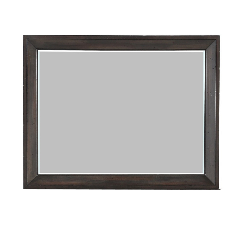 Benjara Laji 39 x 50 Dresser Mirror- Modern Style- Rich Walnut Brown Wood