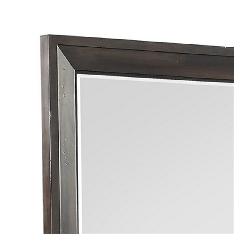 Benjara Laji 39 x 50 Dresser Mirror- Modern Style- Rich Walnut Brown Wood