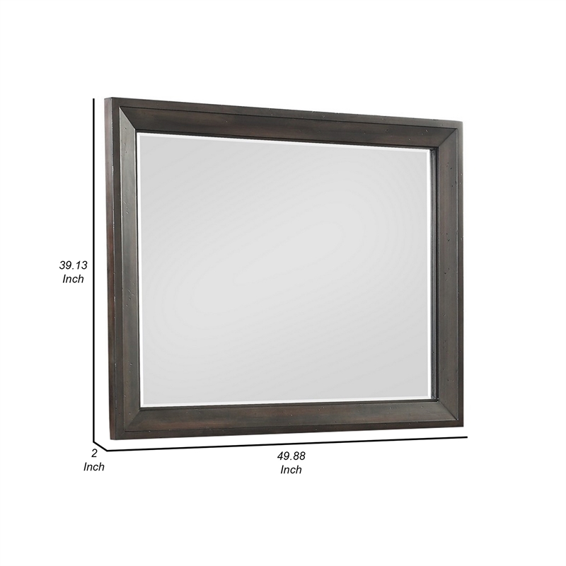 Benjara Laji 39 x 50 Dresser Mirror- Modern Style- Rich Walnut Brown Wood