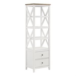 Benjara Sac 72&quot Media Tower Pier- 4 Shelves- 2 Drawers- Asian Hardwood- White