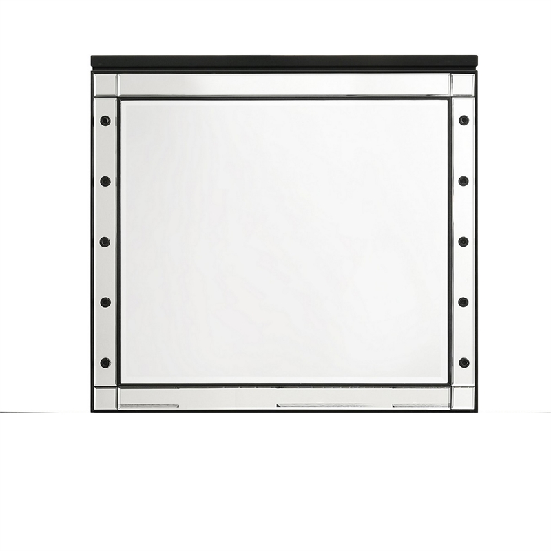 Benjara Lee 37 x 40 Vanity Mirror-10 Light Bulb Sockets-Modern Black Wood Frame