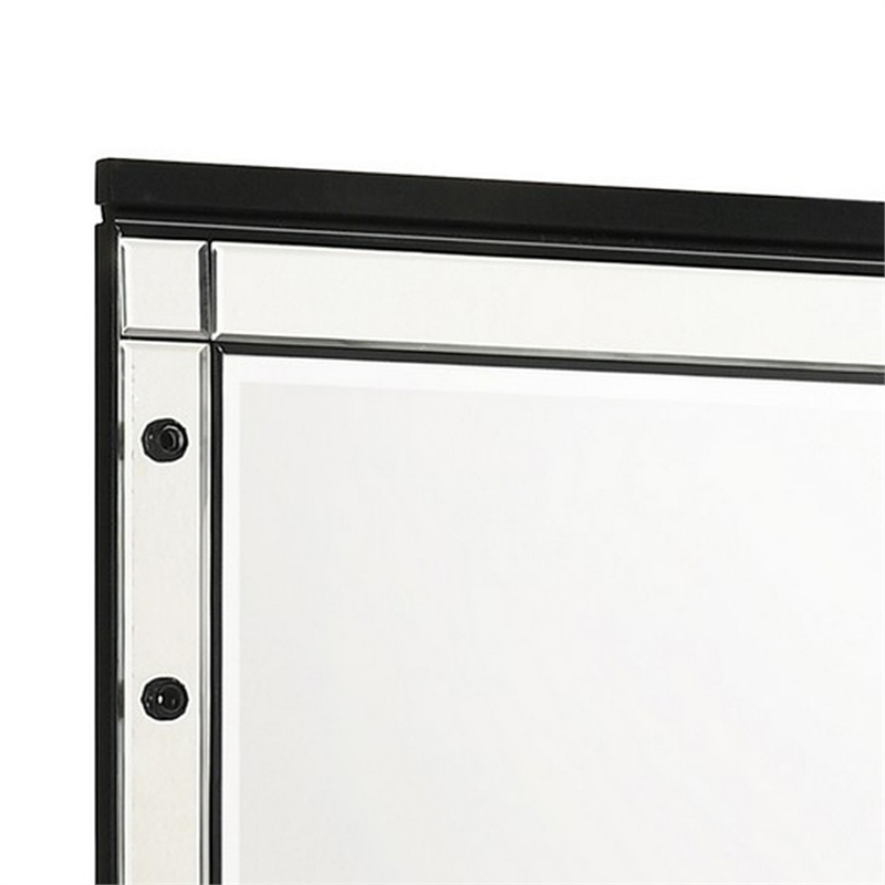 Benjara Lee 37 x 40 Vanity Mirror-10 Light Bulb Sockets-Modern Black Wood Frame