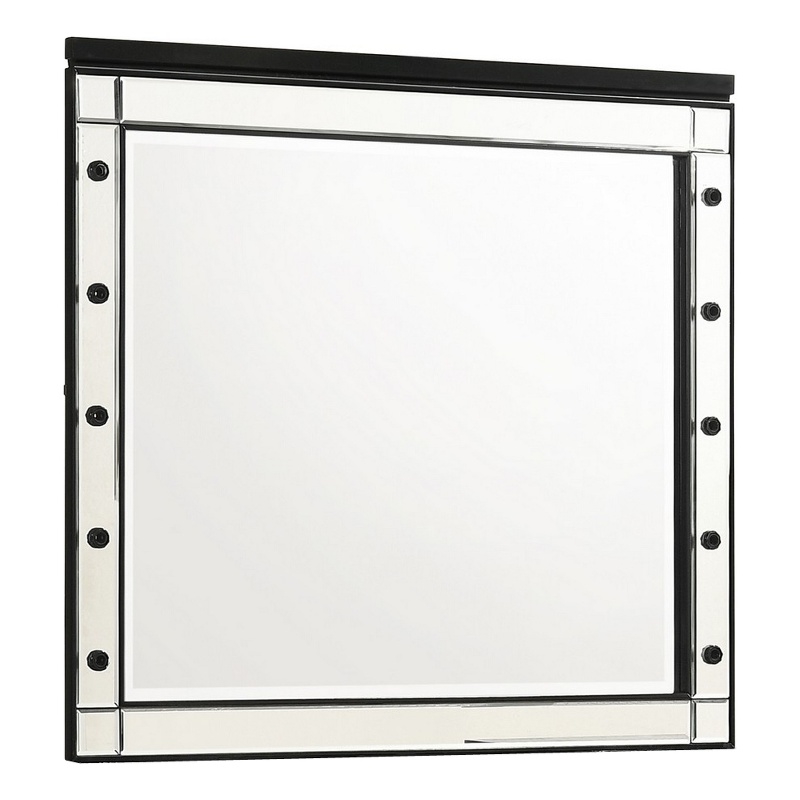 Benjara Lee 37 x 40 Vanity Mirror-10 Light Bulb Sockets-Modern Black Wood Frame