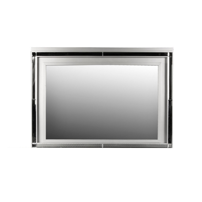 Benjara Lee 38 x 50 Dresser Mirror- Modern LED Light Trim- Silver Hardwood Frame