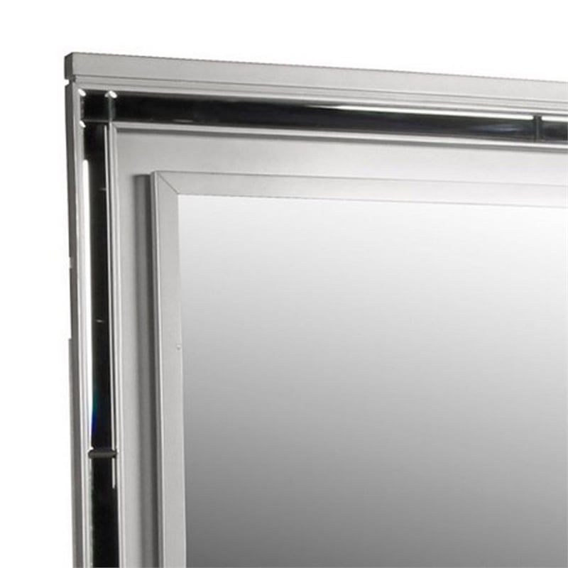 Benjara Lee 38 x 50 Dresser Mirror- Modern LED Light Trim- Silver Hardwood Frame