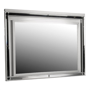 Benjara Lee 38 x 50 Dresser Mirror- Modern LED Light Trim- Silver Hardwood Frame