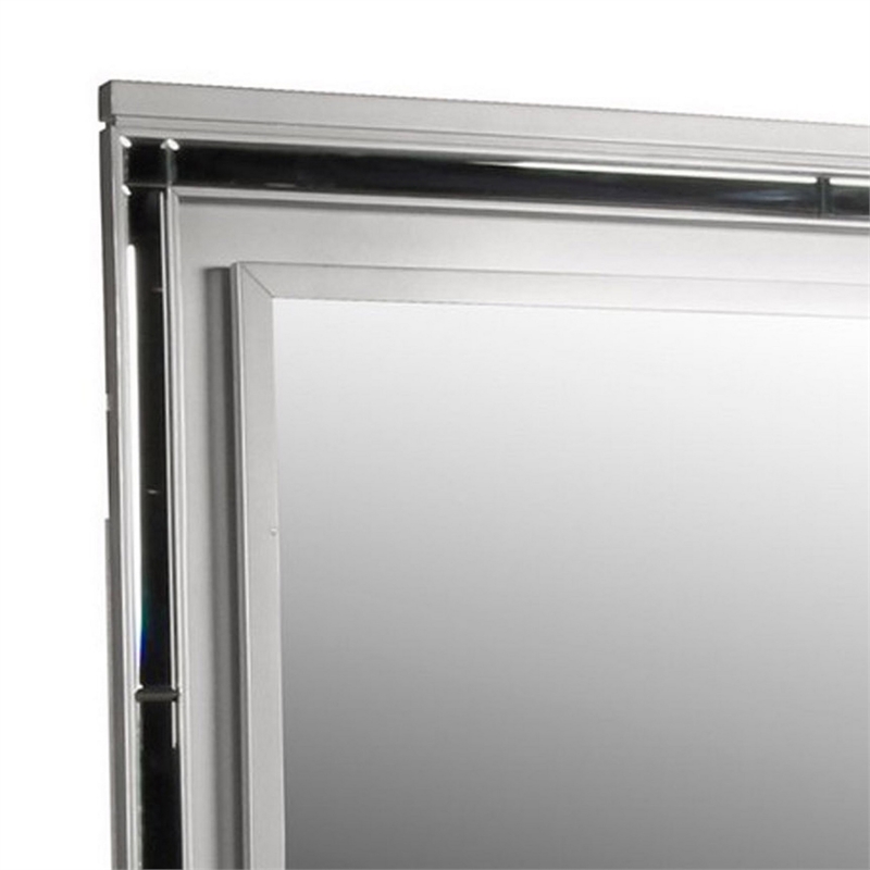 Benjara Lee 38 x 50 Dresser Mirror- Modern LED Light Trim- Silver Hardwood Frame