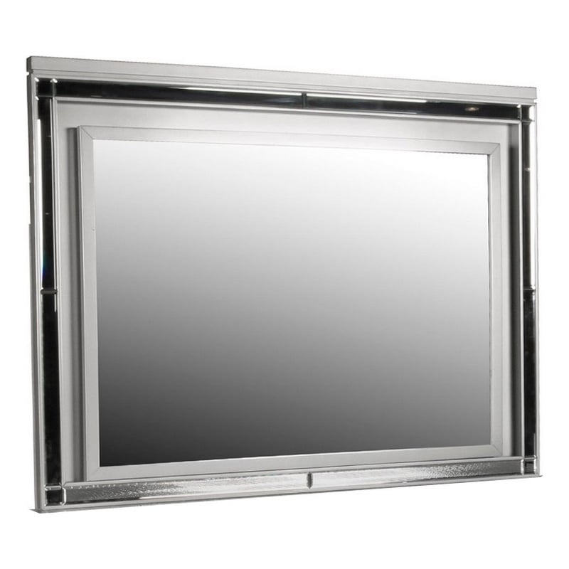Benjara Lee 38 x 50 Dresser Mirror- Modern LED Light Trim- Silver Hardwood Frame