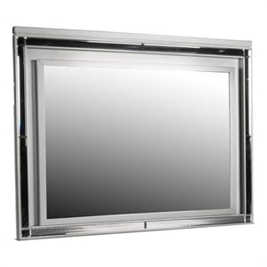 Benjara Lee 38 x 50 Dresser Mirror- Modern LED Light Trim- Silver Hardwood Frame