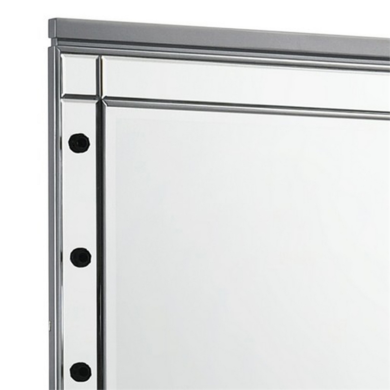 Benjara Lee 37 x 40 Vanity Mirror-10 Light Bulb Sockets-Modern Silver Wood Frame