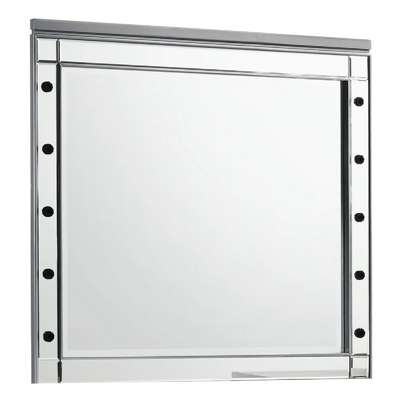 Benjara Lee 37 x 40 Vanity Mirror-10 Light Bulb Sockets-Modern Silver Wood Frame