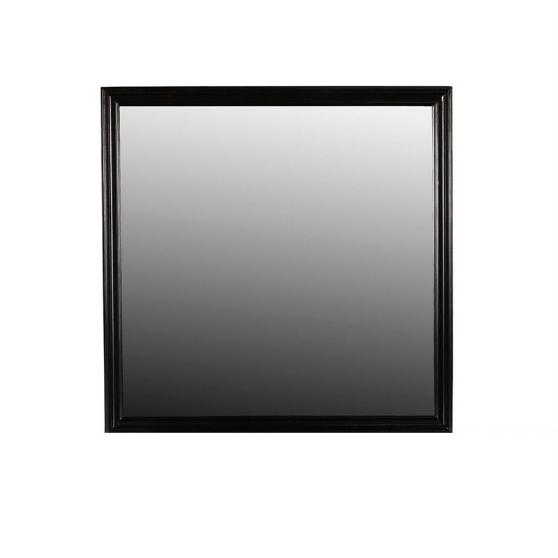 Benjara Umi 39 x 39 Dresser Mirror- Molded Design Solid Wood Black Square Frame