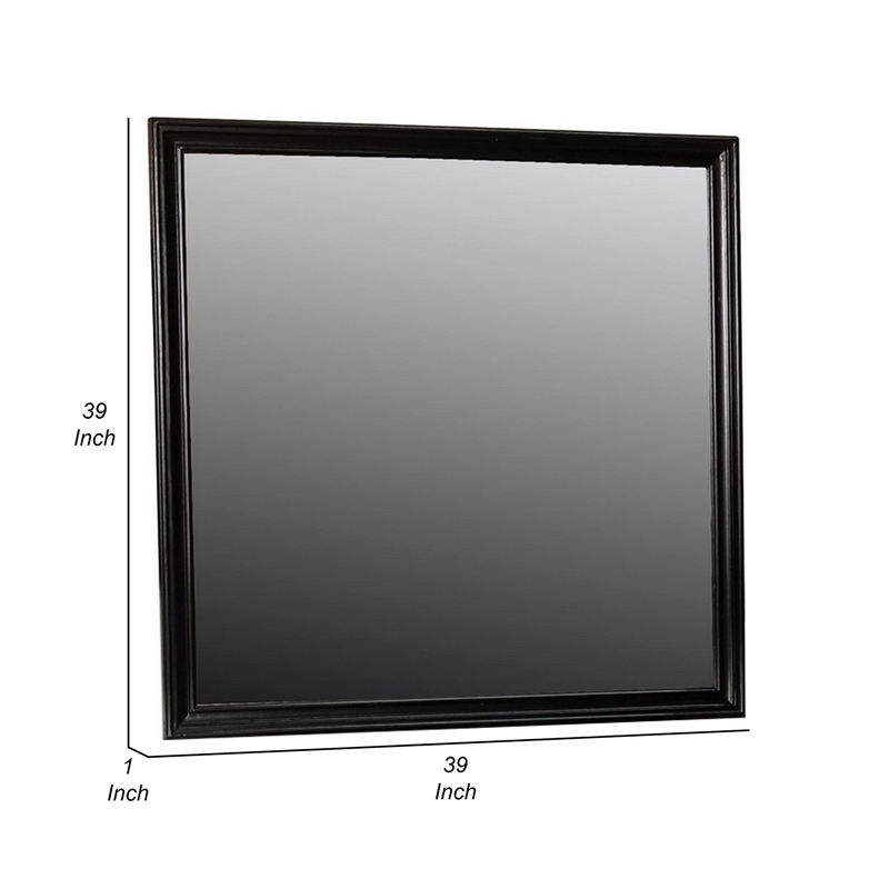 Benjara Umi 39 x 39 Dresser Mirror- Molded Design Solid Wood Black Square Frame