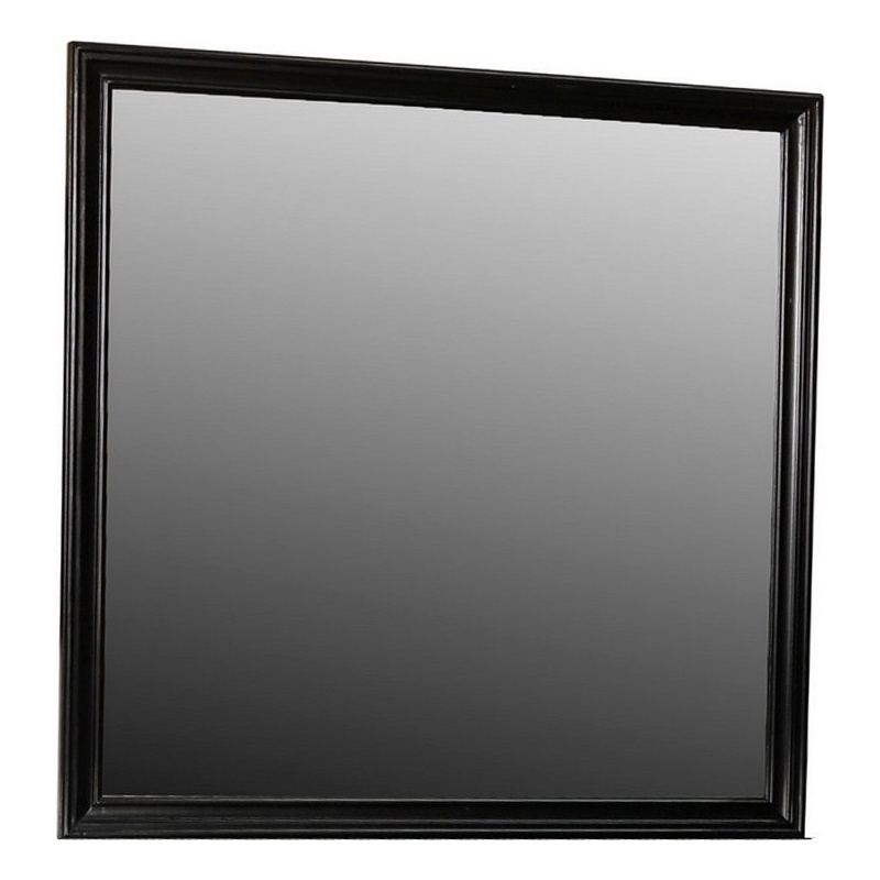 Benjara Umi 39 x 39 Dresser Mirror- Molded Design Solid Wood Black Square Frame