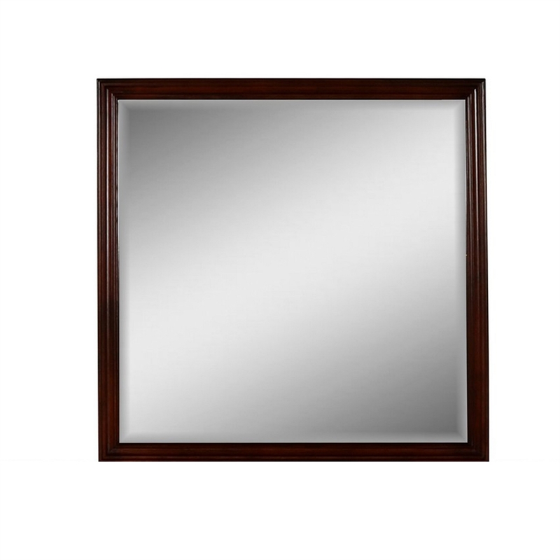 Benjara Umi 39 x 39 Dresser Mirror- Molded Design Solid Wood Cherry Square Frame