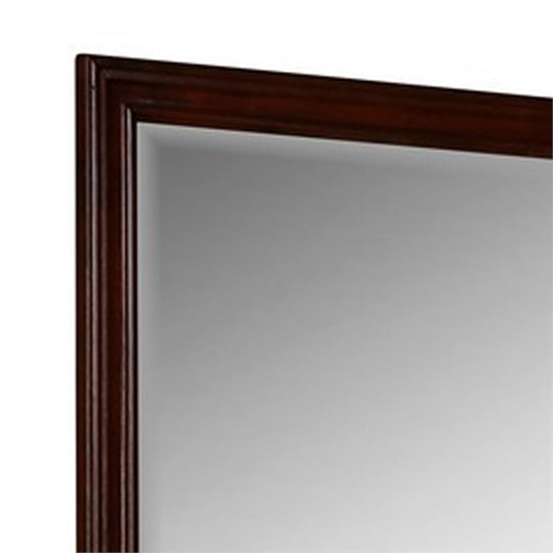 Benjara Umi 39 x 39 Dresser Mirror- Molded Design Solid Wood Cherry Square Frame