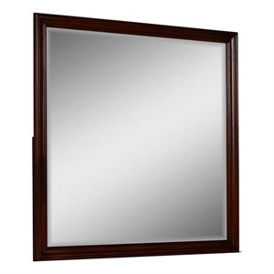 Benjara Umi 39 x 39 Dresser Mirror- Molded Design Solid Wood Cherry Square Frame